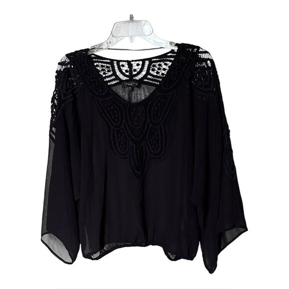 Sanctuary Black Crochet Lace Peasant Top With Flowy Kimono Sleeves Size Large - Picture 1 of 10